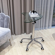 Load image into Gallery viewer, Adjustable Height Transparent Tempered Glass Table Desk Table with Lockable Wheels(Adjustable Range 24.2 "~32.7 ")