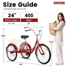 Load image into Gallery viewer, A24631 Adult Tricycles, 1 Speed Adult Trikes 24 inch 3 Wheel Bikes, Three-Wheeled Bicycles Cruise Trike with Shopping Basket for Seniors, Women, Men