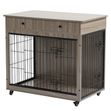 Load image into Gallery viewer, Dog Crate Furniture, Wooden Dog Crate End Table, 38.4 Inch Dog Kennel with 2 Drawers Storage, Heavy Duty Dog Crate, Decorative Pet Crate Dog Cage for Large Indoor Use (Grey) 38.4" L×23.2" W×35" H