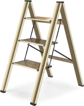 Load image into Gallery viewer, 3 step ladder, aluminum alloy ladder, folding ladder, with wide non-skid pedals 300 lb capacity home office portable ladder, light and strong compact, can be used in the study bedroom kitchen office