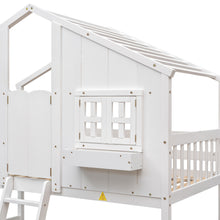 Load image into Gallery viewer, Twin over Twin House Bunk Bed with Roof , Window, Window Box, Door , with Safety Guardrails and Ladder,White