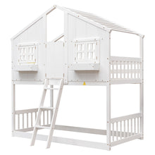 Load image into Gallery viewer, Twin over Twin House Bunk Bed with Roof , Window, Window Box, Door , with Safety Guardrails and Ladder,White