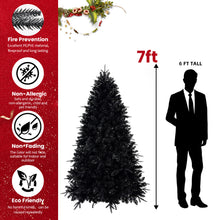 Load image into Gallery viewer, 7.5ft Pre-Lit Black Christmas Tree, Full Halloween Xmas Artificial Tree 2156 Branch Tips, 500 Lights, Metal Hinges, Foldable Base, Holiday Decoration - Black