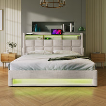 Load image into Gallery viewer, Full size Upholstered Platform bed with a Hydraulic Storage System, LED and USB Charging, Natural (without mattress)
