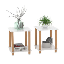 Load image into Gallery viewer, 2-Piece White+Oak Side Table , 2-Tier Space End Table ,Modern Night Stand, Sofa table, Side Table with Storage Shelve