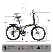Load image into Gallery viewer, 24" Folding City Bike Aluminum Frame 7 Speed Folding Bike