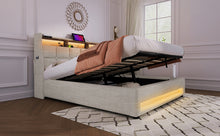 Load image into Gallery viewer, Full size Upholstered Platform bed with a Hydraulic Storage System, LED and USB Charging, Natural (without mattress)