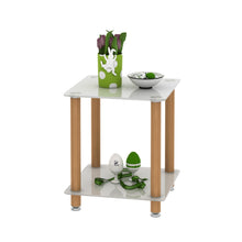 Load image into Gallery viewer, 2-Piece White+Oak Side Table , 2-Tier Space End Table ,Modern Night Stand, Sofa table, Side Table with Storage Shelve