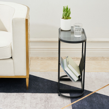Load image into Gallery viewer, Glass Oval Small Side Tables Living Room Small Space With Magazines Organizer Storage Space (Set of 2)