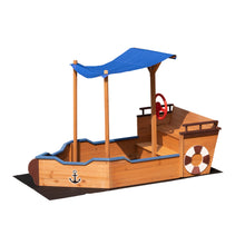 Load image into Gallery viewer, Outsunny Pirate Ship Sandbox with Cover and Rudder, Wooden Sandbox with Storage Bench and Seat, Outdoor Toy for Kids Ages 3-8 Years Old