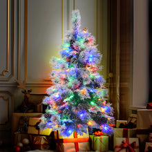Load image into Gallery viewer, 4FT Pre-Lit Spruce Snow Flocked Christmas Tree with Pine Cones, Artificial Xmas Tree with 170 Branch Tips,Mixed PE & PVC Branches, 120 Multi-Color LED Lights, 11 Flashing Modes, Holiday Décor