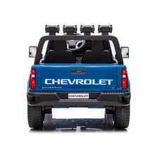 Load image into Gallery viewer, Blue, 24V 2 Seater Ride On Truck Car, Licensed Chevrolet Silverado HD Electric Car for Kids, 4WDmotors, with 2.4G Remote Control, Metal Suspension, Soft Start, FM/Bluetooth/Music, LED Light,Toys Gifts