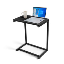 Load image into Gallery viewer, YSSOA C Shaped Sofa Side End Table with Hardwood Surface, 13.75" D x 21.75" W x 27" H, Black