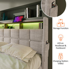 Load image into Gallery viewer, Full size Upholstered Platform bed with a Hydraulic Storage System, LED and USB Charging, Natural (without mattress)