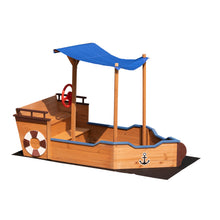 Load image into Gallery viewer, Outsunny Pirate Ship Sandbox with Cover and Rudder, Wooden Sandbox with Storage Bench and Seat, Outdoor Toy for Kids Ages 3-8 Years Old