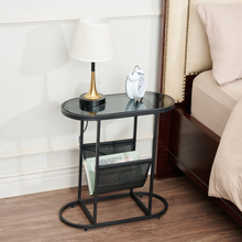 Load image into Gallery viewer, Glass Oval Small Side Tables Living Room Small Space With Magazines Organizer Storage Space (Set of 2)