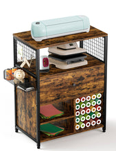 Load image into Gallery viewer, Craft Organization and Storage Cabinet Compatible with Cricut Machines, Crafting Cabinet with Drawer & 25 Vinyl Roll Holder, Craft Table Desk Workstation for Craft Room Home.Rustic Brown.