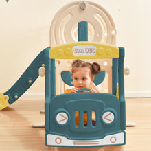 Load image into Gallery viewer, Kids Slide with Bus Play Structure, Freestanding Bus Toy with Slide for Toddlers, Bus Slide Set with Basketball Hoop