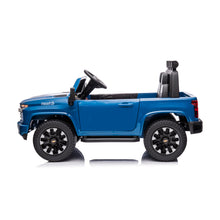 Load image into Gallery viewer, Blue, 24V 2 Seater Ride On Truck Car, Licensed Chevrolet Silverado HD Electric Car for Kids, 4WDmotors, with 2.4G Remote Control, Metal Suspension, Soft Start, FM/Bluetooth/Music, LED Light,Toys Gifts