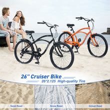 Load image into Gallery viewer, 7 Speed Bicycles 26"Inch Multiple Colors Men's Beach Cruiser Bike