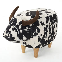 Load image into Gallery viewer, Black and White Velvet Cow-Shaped Ottoman, Cute Wood Foot Stool Shoes Changing Seat with Cushioned for Adult Living Room, Bedroom, Nursery Gameroom, Playroom, Porch Furniture