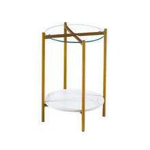 Load image into Gallery viewer, 2-layer End Table with Tempered Glass and Marble Tabletop, Round Coffee Table with Golden Metal Frame for Bedroom Living Room Office (1 piece)