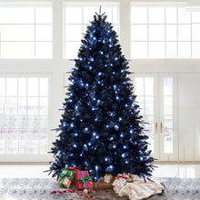 Load image into Gallery viewer, 7.5ft Pre-Lit Black Christmas Tree, Full Halloween Xmas Artificial Tree 2156 Branch Tips, 500 Lights, Metal Hinges, Foldable Base, Holiday Decoration - Black