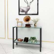 Load image into Gallery viewer, Console Table Double layer tempered glass rectangular porch table black leg double layer glass tea table