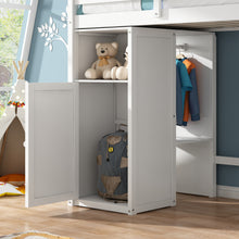 Load image into Gallery viewer, Twin Loft Bed with Wardrobe, Storage Shelves and Ladder, White
