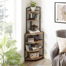 Load image into Gallery viewer, 6-Tier Corner Open Shelf Modern Bookcase Wood Rack Freestanding Shelving Unit,Plant Album Trinket Sturdy Stand Small Bookshelf Space-Saving for Living Room Home Office Kitchen Small Space Rustic Brown