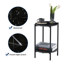 Load image into Gallery viewer, 2-layer End Table with Whole Marble Tabletop, Round Coffee Table with Black Metal Frame for Bedroom Living Room Office (black,1 piece)