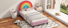 Load image into Gallery viewer, Rainbow Design Upholstered Twin Platform Bed Cute Style Princess Bed for Boys & Girls, Teens, Colorful & Pink