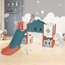 Load image into Gallery viewer, Kids Slide Playset Structure, Freestanding Castle Climber with Slide and Basketball Hoop, Toy Storage Organizer for Toddlers, Kids Climbers Playhouse for Indoor Outdoor Playground Activity