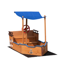 Load image into Gallery viewer, Outsunny Pirate Ship Sandbox with Cover and Rudder, Wooden Sandbox with Storage Bench and Seat, Outdoor Toy for Kids Ages 3-8 Years Old