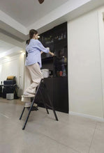 Load image into Gallery viewer, 3 Step Ladder Aluminum Light Folding Step Bench Wide Non slip Pedal 300 lb Capacity Home Office Portable Ladder black