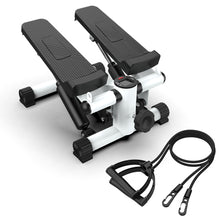 Load image into Gallery viewer, Mini Steppers for Exercise, Stair Stepper with Resistance Bands, Mini Stepper with 300LBS Loading Capacity, Hydraulic Fitness Stepper with LCD Monitor(Black+White)