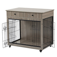 Load image into Gallery viewer, Dog Crate Furniture, Wooden Dog Crate End Table, 38.4 Inch Dog Kennel with 2 Drawers Storage, Heavy Duty Dog Crate, Decorative Pet Crate Dog Cage for Large Indoor Use (Grey) 38.4" L×23.2" W×35" H
