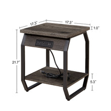 Load image into Gallery viewer, Side Table with Charging Station, Set of 2 End Tables with USB Ports and Sockets, Bedside Tables in Living Room, Bedroom, Dark Grey,17.32'' W x 17.32'' D x 21.65'' H.