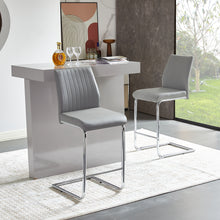 Load image into Gallery viewer, Light grey modern simple bar chair PU leather chrome metal pipe, restaurant, family bar chair set of 2