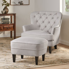 Load image into Gallery viewer, Contemporary Light Grey Fabric Club Chair and Ottoman Set, Stylish Upholstered Armchair with Matching Ottoman, Ideal for Modern Living Room Comfort and Style
