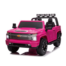 Load image into Gallery viewer, Pink, 24V 2 Seater Ride On Truck Car, Licensed Chevrolet Silverado HD Electric Car for Kids, 4WDmotors, with2.4G Remote Control, Metal Suspension, Soft Start, FM/Bluetooth/Music, LED Light,Toys Gifts