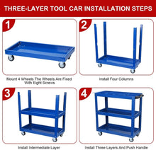 Load image into Gallery viewer, Tool Cart on Wheels, Heavy Duty Steel Utility Cart w/Lockable Wheels, 400 LBS Capacity Industrial Service Cart for Garage, Warehouse, Workshop (Two-layer Bright Blue)