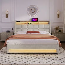 Load image into Gallery viewer, Full size Upholstered Platform bed with a Hydraulic Storage System, LED and USB Charging, Natural (without mattress)