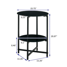 Load image into Gallery viewer, 2- layer Tempered Glass End Table, Round Coffee Table for Bedroom Living Room Office (black)
