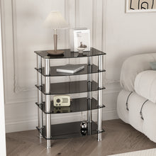 Load image into Gallery viewer, 5-Tier Tempered Glass Side Table Stainless Steel Frame End Table for Living Room, Bedroom, Black
