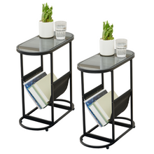 Load image into Gallery viewer, Glass Oval Small Side Tables Living Room Small Space With Magazines Organizer Storage Space (Set of 2)