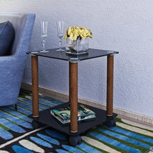Load image into Gallery viewer, 1-Piece Black + Walnut Side Table , 2-Tier Space End Table ,Modern Night Stand, Sofa table, Side Table with Storage Shelve