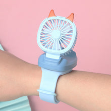 Load image into Gallery viewer, Portable Kids Wrist Fan Mini Watch Fan Ventilator LED Light Rechargeable Cute Cat Air Cooling Sports Fans Children Gift
