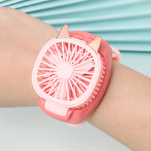 Load image into Gallery viewer, Portable Kids Wrist Fan Mini Watch Fan Ventilator LED Light Rechargeable Cute Cat Air Cooling Sports Fans Children Gift