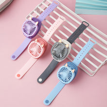 Load image into Gallery viewer, Portable Kids Wrist Fan Mini Watch Fan Ventilator LED Light Rechargeable Cute Cat Air Cooling Sports Fans Children Gift